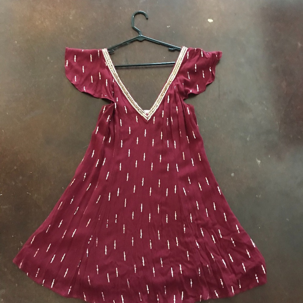 Altar'd State Red Sequin V-Neck Dress